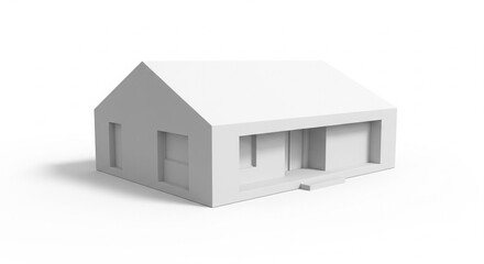 Simple White Detached House Model with Garage on an Isolated transparent background