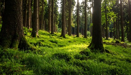 Sunlight filtering through a dense forest