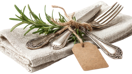 Elegant Place Setting with Rosemary and Linen Napkin