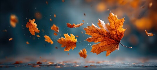 Autumn leaves dancing in the wind