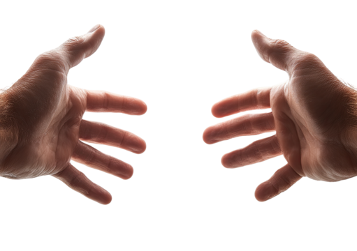 Two hands reaching out to meet in a handshake against a black background.  The hands are light-toned, showing detail in the skin's texture.  Close-up view