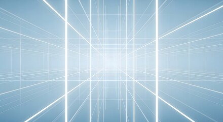 Obraz premium Abstract 3D Grid Tunnel of Glowing Lines Futuristic Technology Background