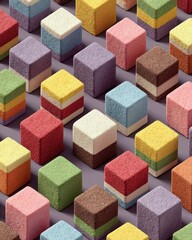 Colorful layered cubes arranged in a grid pattern