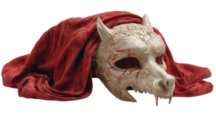 Scary vampire mask with sharp fangs and blood details for spooky Halloween costume and horror themes isolated on a transparent background 
