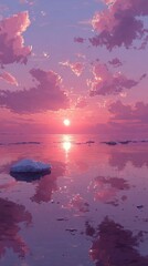 Pink sunset over icy water