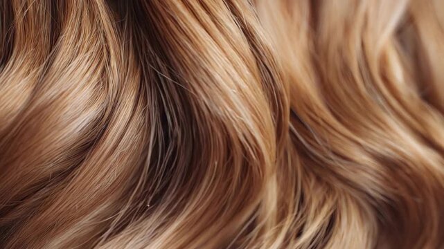 Creamy caramel hair waves ripple gently, revealing plush texture, multidimensional tones, and polished salon sheen, ideal for premium haircare, wellness, and lifestyle visuals.