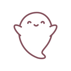 Happy ghost icon. Cute little ghost smiling sweetly isolated on a white background. Doodle illustration isolated on white background. Kawaii sticker. Vector 10 EPS.