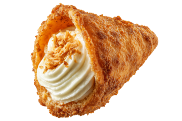 Crispy Brazil coxinha snack filled with shredded chicken croquettes and creamy cheese, isolated on white transparent background, concept of South American Cuisine