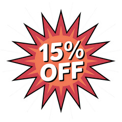 Fifteen percent off sale burst isolated on transparent background for promotion