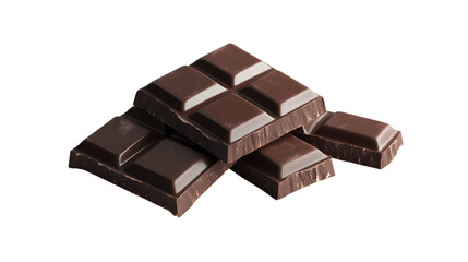 Delicious Dark Chocolate Pieces Stacked on Transparent