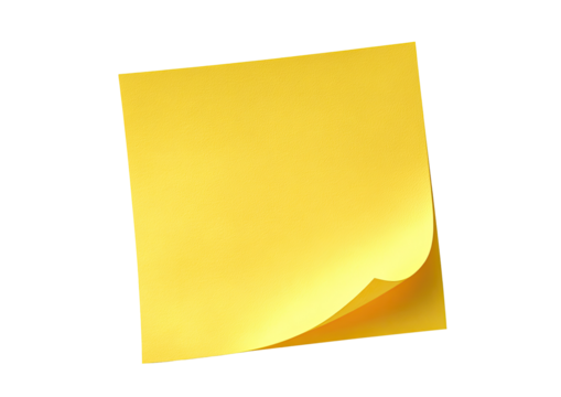 A bright, gold-colored sticky note, slightly curled at one corner, is displayed against a black background.  A black, slightly jagged, outlined border surrounds the note