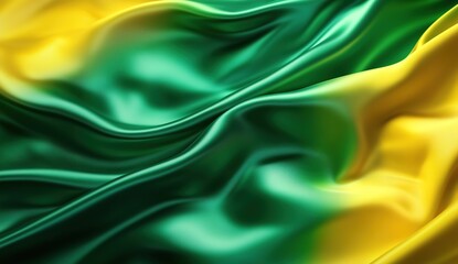 Green and yellow flag, background, banner with a wavy silk texture.