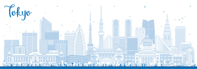Outline Tokyo Japan city skyline with blue buildings. Tokyo cityscape with landmarks. Business travel and tourism concept with modern and historic architecture. © BooblGum