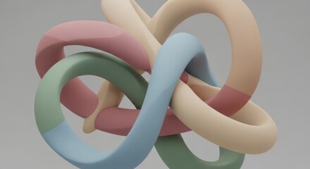 Intertwined Pastel Rings: A Colorful, Abstract Composition on a Gray Background