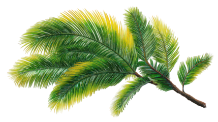 Green and Yellow Leaf Branch with Transparent Background