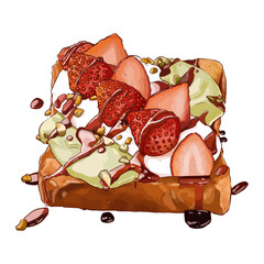 Toast bread with avocado sauce and strawberry