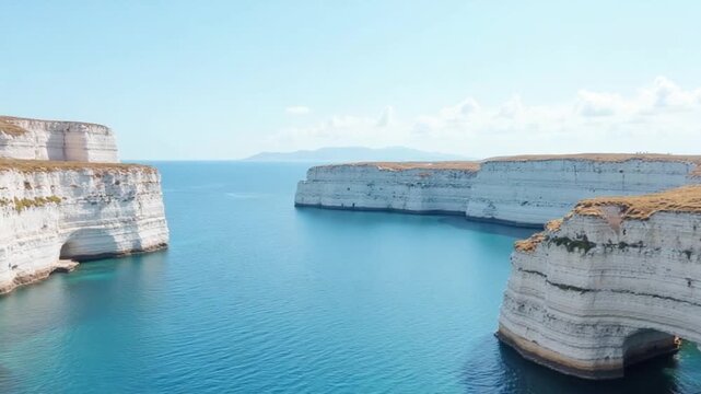 seascape with white rocky cliffs in sea bay