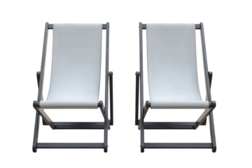 Two empty deck chairs isolated on transparent background