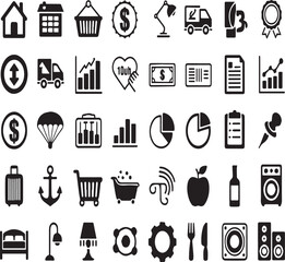 Universal Glyph Icon Set - Business, Shopping, Travel, and Miscellaneous Solid Silhouette Symbols