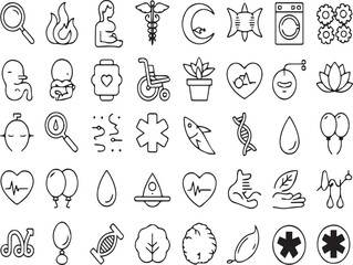 Medical, Health, and Science Line Icon Set - Healthcare, Biology, Wellness, and Scientific Research Symbols