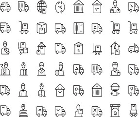 Logistics and Delivery Line Icon Set - Shipping, Transportation, Warehouse, and Courier Service Symbols

