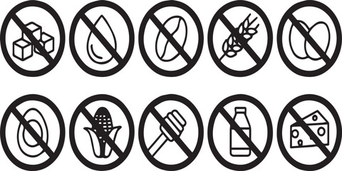 Food Allergy and Intolerance Prohibited Icon Set Collection