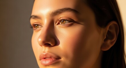 Golden Hour Portrait: A Woman's Face Bathed in Warm, Soft Light