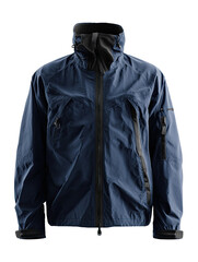 Navy blue, lightweight jacket with zip closure and accents