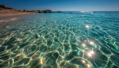 Clear turquoise water reflecting sunlit waves on a sandy beach