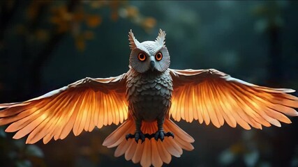 Majestic Owl in Flight with Spread Wings During Dusk in Forest Setting - Powered by Adobe