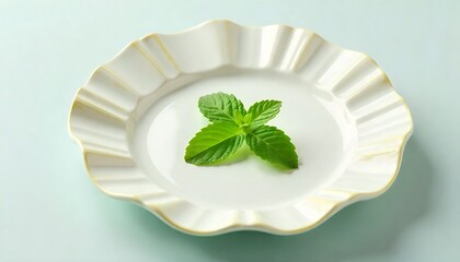  a white plate with a green and yellow ruffled edge, created with generative ai