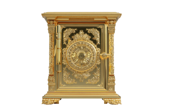 Ornate gold safe, detailed carvings
