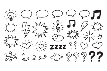 Light Bulb and Heart Doodle Icons Collection for Playful Graphics