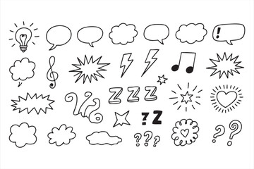 Creative Comic Elements and Doodle Icons Pack Featuring Speech Bubbles