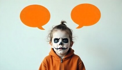 a child dressed as halloween boo with a serious expression, Halloween costumes, created with generative ai