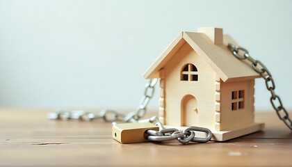 Home concept, Home savings, Selling home, Money and house, house model placed on a wooden surface with a blurred white background, created with generative ai