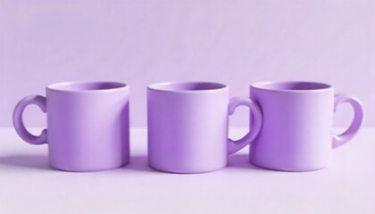 Three ceramic mugs. Cups for coffee or tea. Ready for your design, e-commerce product, Purple mug mockup isolated on white background, created with generative ai
