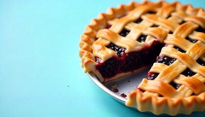 a freshly baked blackberry pie with a golden crust and bubbling fruit filling, blackberry, pie, dessert, baking, Summer Dessert for Home Baking, created with generative ai