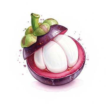 mangosten, simple watercolor, white background