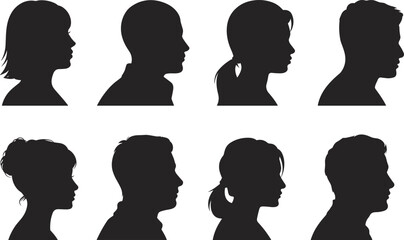 Collection Of Black Silhouette Profiles Of Men And Women head face