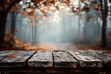 Rustic wooden table in autumnal forest (2)
