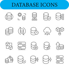 Collection of hand drawn database icons for digital applications