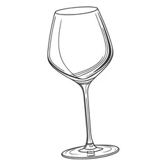Elegant hand drawn sketch of an empty wine glass on a white background