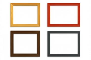 Featuring four empty, colorful wooden picture frames set against a transparent background, perfect for adding personal design elements