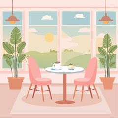 Fototapeta premium Cafe and coffee. Vector abstract, pastel illustration of dining room interior