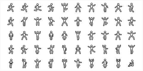Fototapeta premium Fifty- Six Outline Icons of Human Figures in Various Dynamic Poses person people