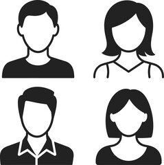 Four Black and White Male and Female User Icons silhouette