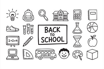 Creative sketch collection of academic tools and classroom elements for learning