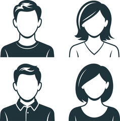 Four Stylized Male and Female Avatar Icons silhouette