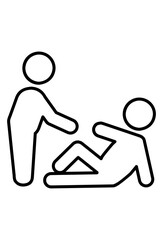 Fototapeta premium A person helping a fallen person. Outline illustration of one person helping another. Icon of a person providing assistance.